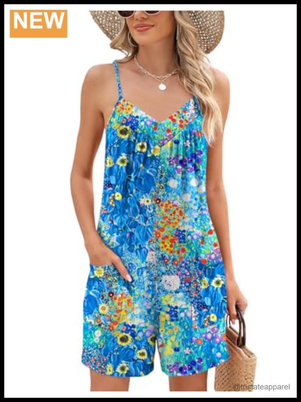 Sleeveless Romper Shorts Jumpsuit Adjustable Spaghetti Strap Pockets Loose